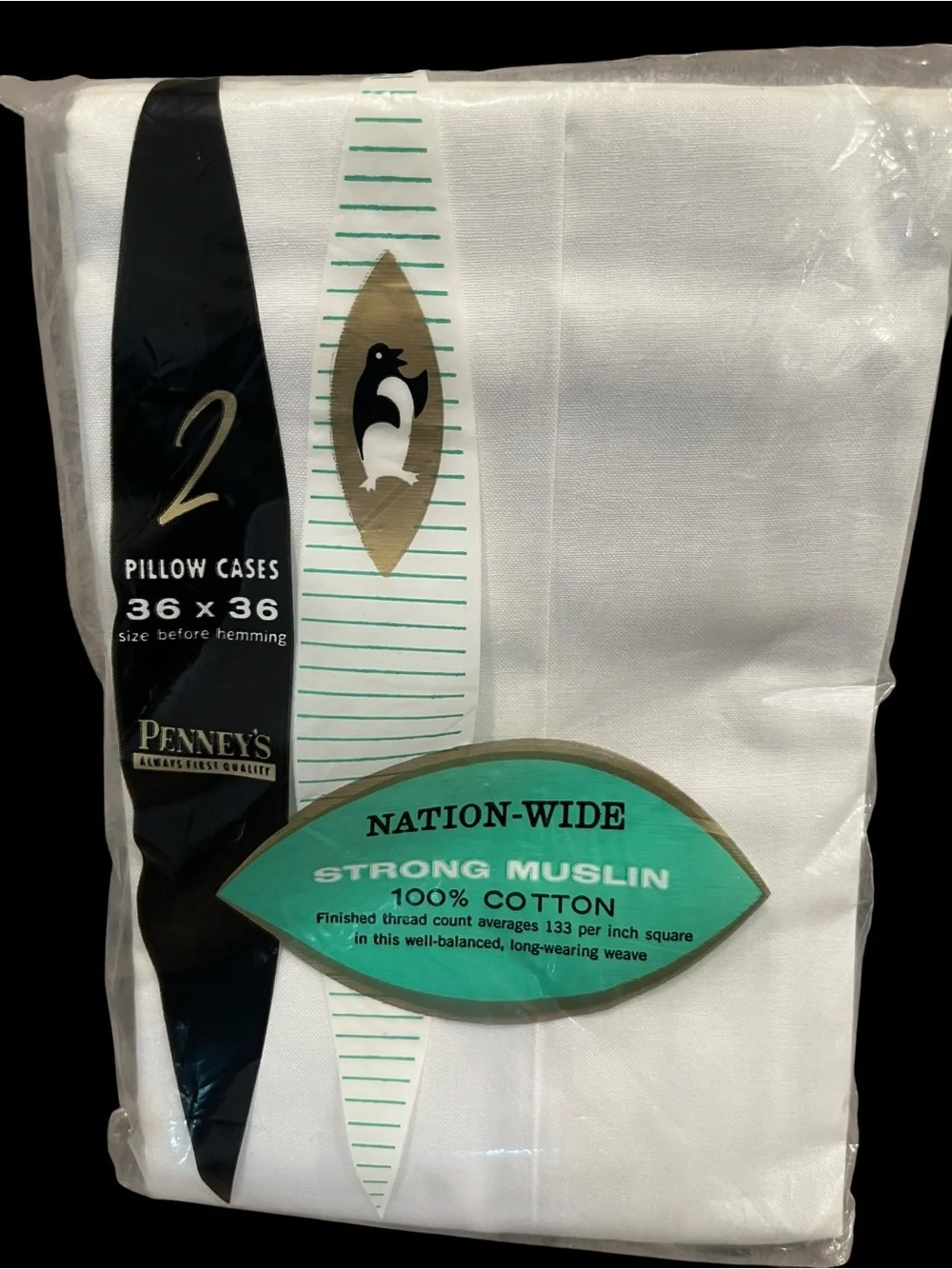 VTG Penneys Nation-Wide Strong Muslin 100% Cotton Pillowcases 36”x36” White NEW